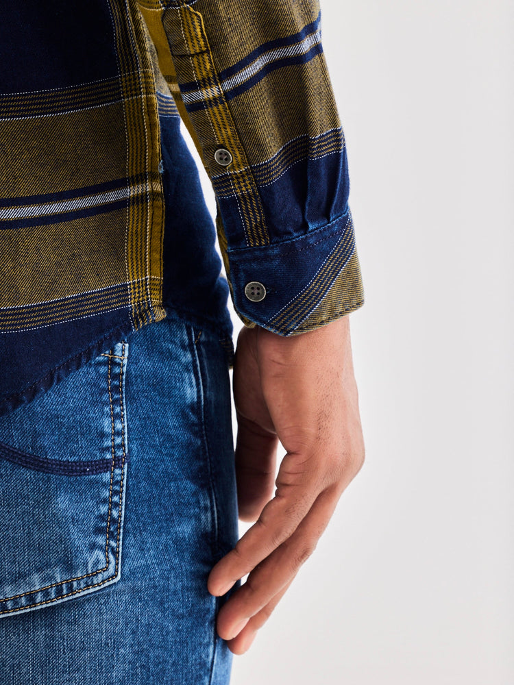 Olive Denim Checked Shirt