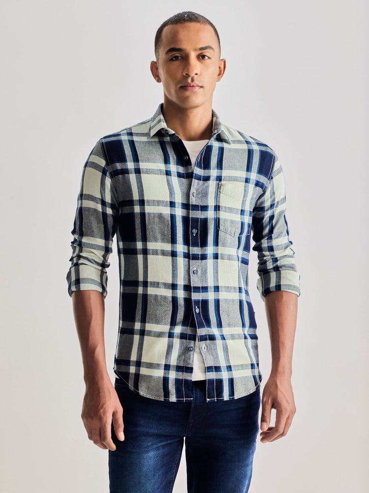 Navy Checked Denim Shirt