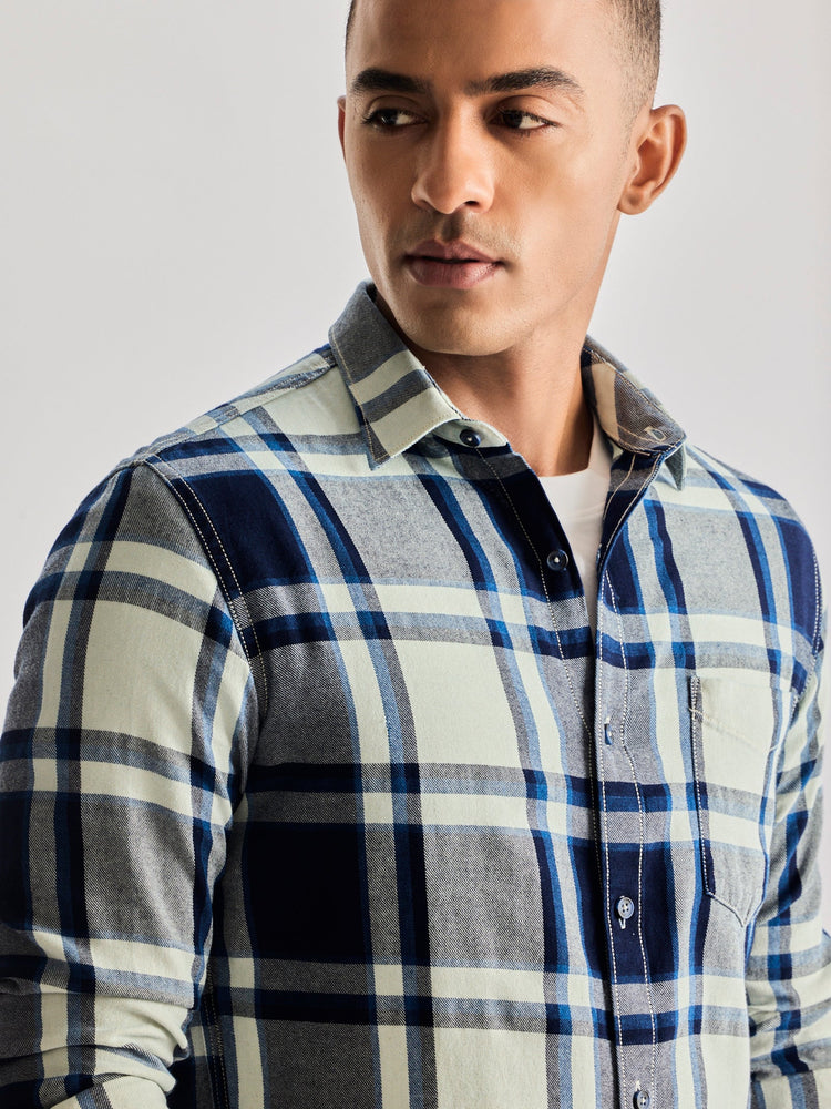 Navy Checked Denim Shirt