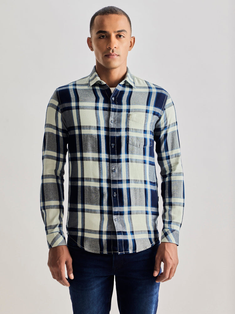 Navy Checked Denim Shirt