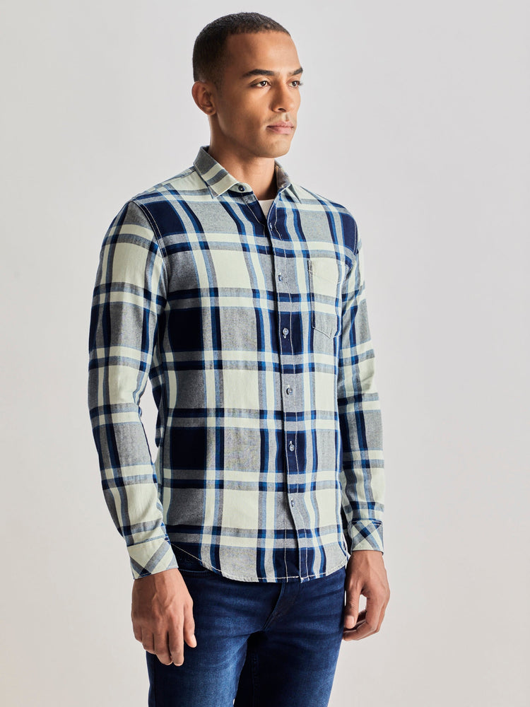 Navy Checked Denim Shirt