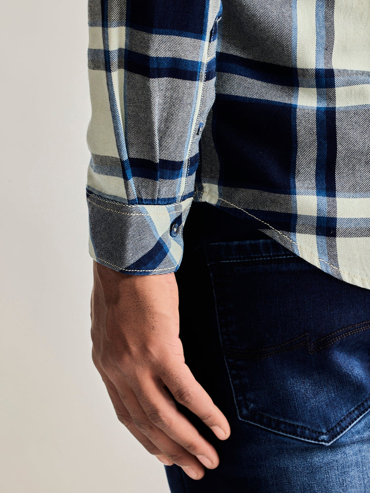 Navy Checked Denim Shirt