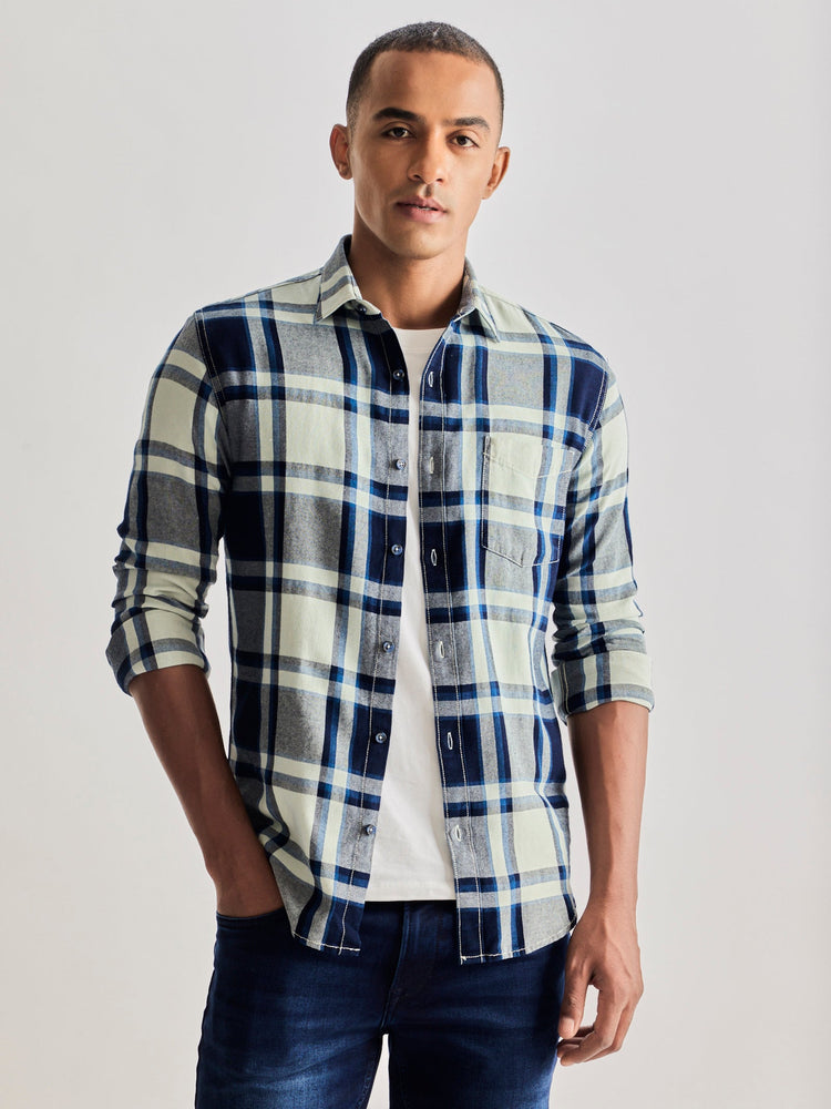 Navy Checked Denim Shirt
