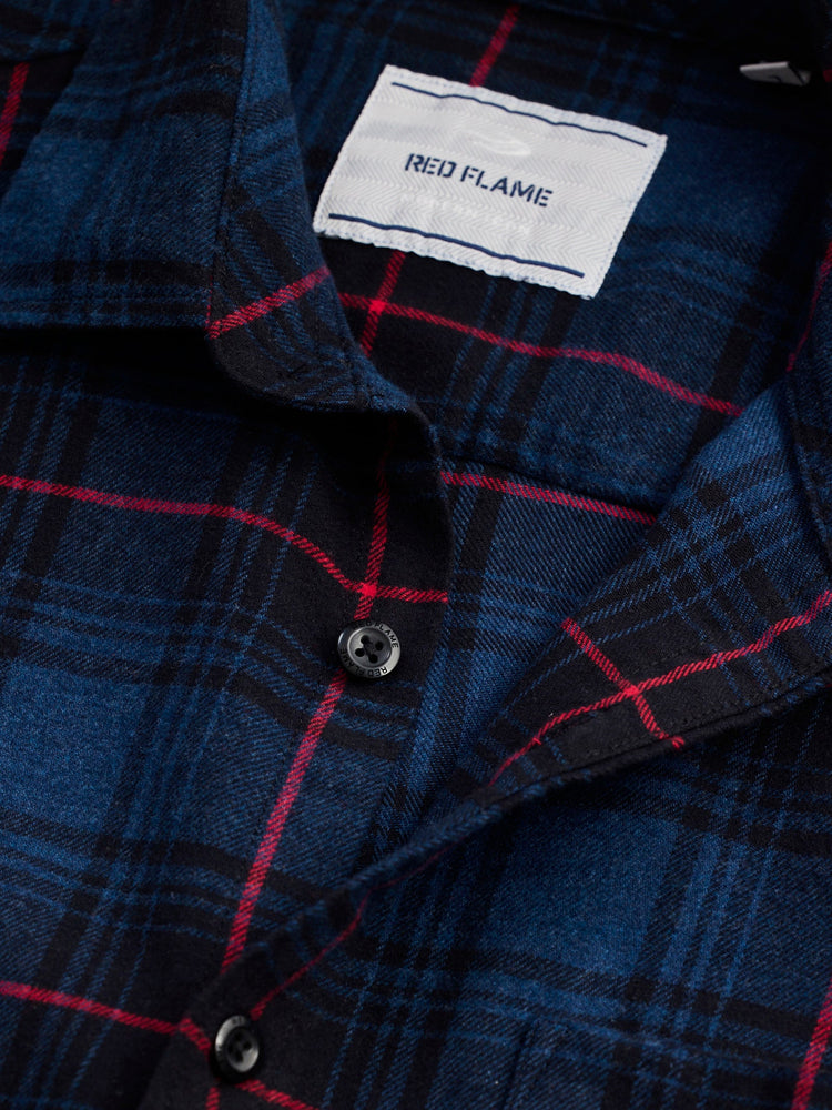 Navy Pure Cotton Checked Shirt