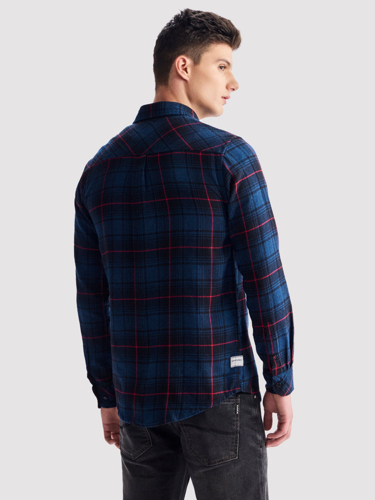 Navy Pure Cotton Checked Shirt