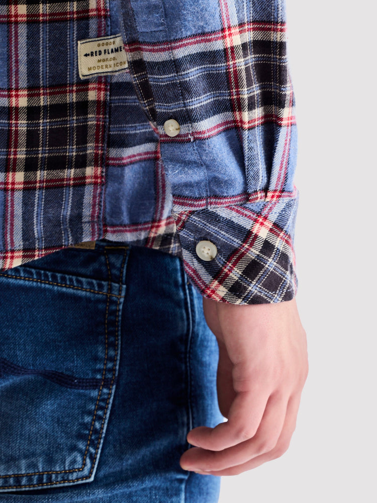 Blue Brushed Cotton Checked Shirt