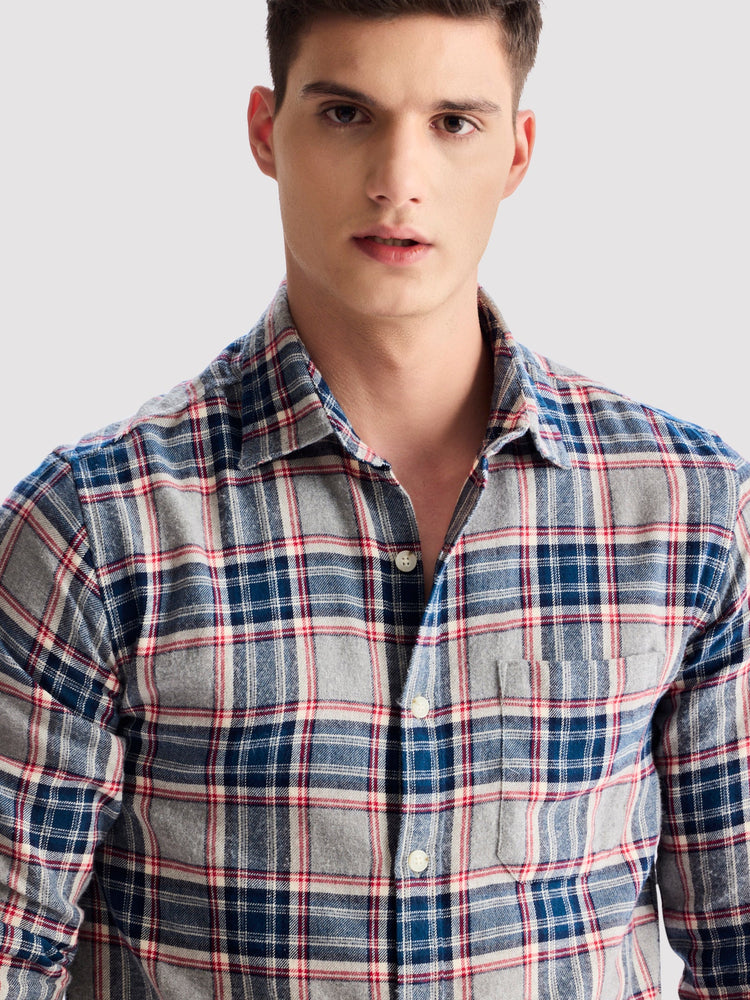 Grey Brushed Cotton Checked Shirt