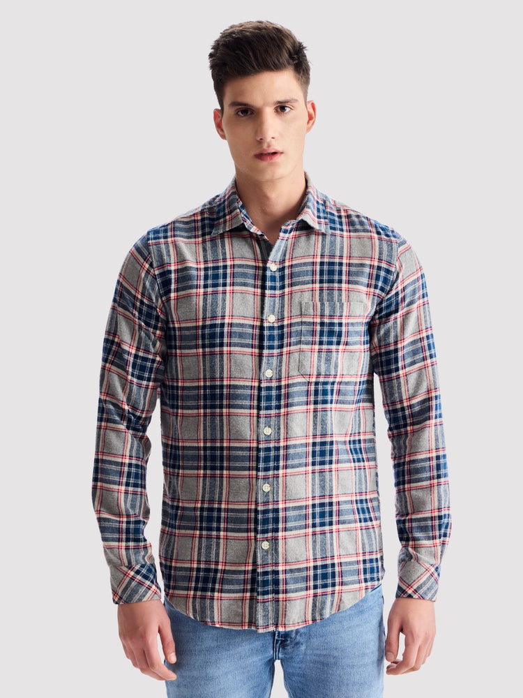 Grey Brushed Cotton Checked Shirt