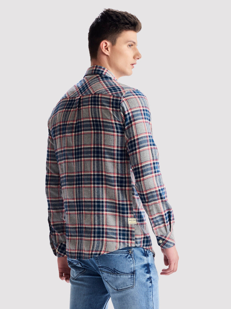 Grey Brushed Cotton Checked Shirt