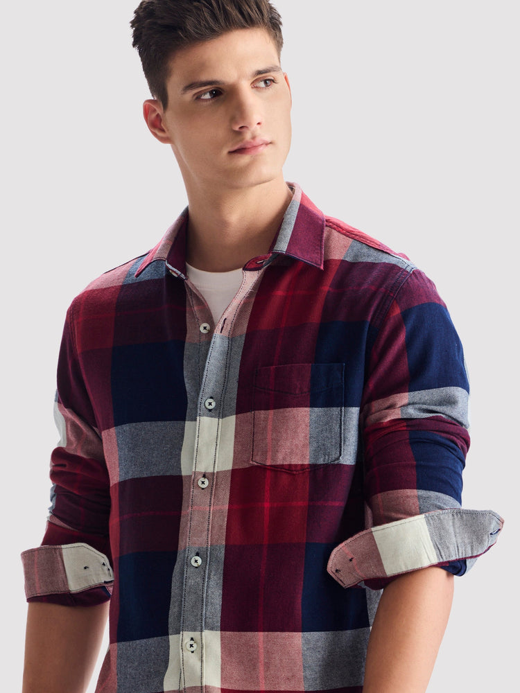 Maroon Checked Denim Shirt