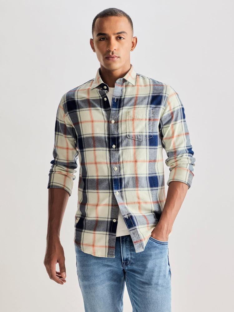 Cream Denim Checked Shirt