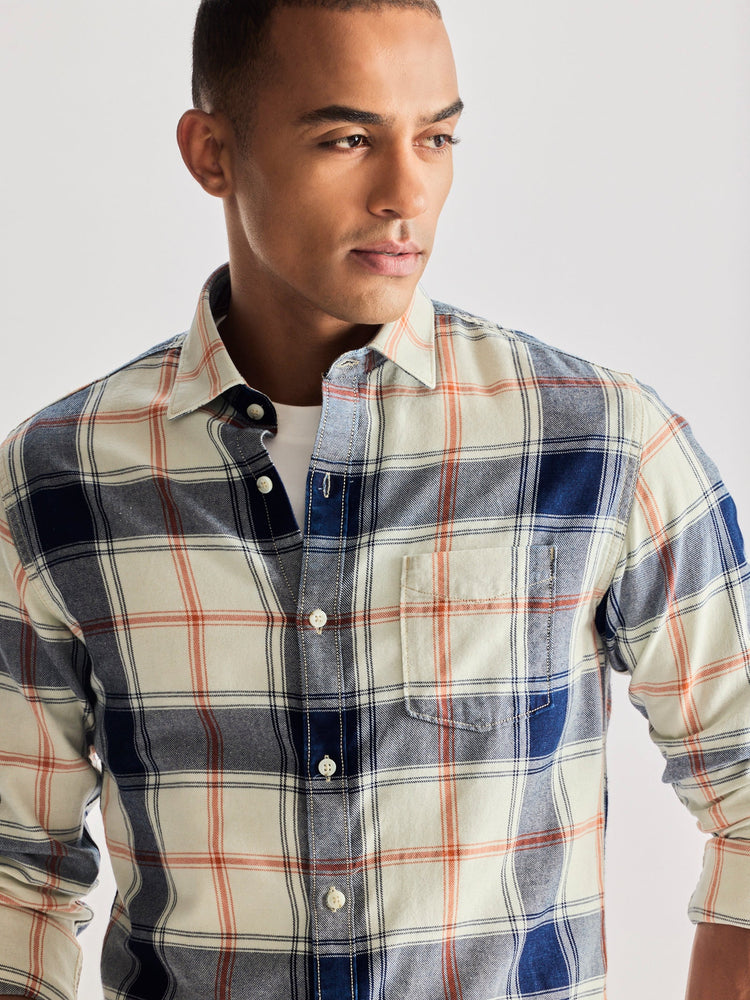 Cream Denim Checked Shirt