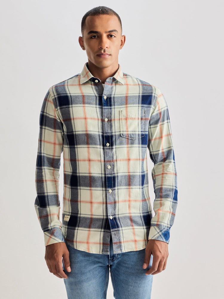 Cream Denim Checked Shirt