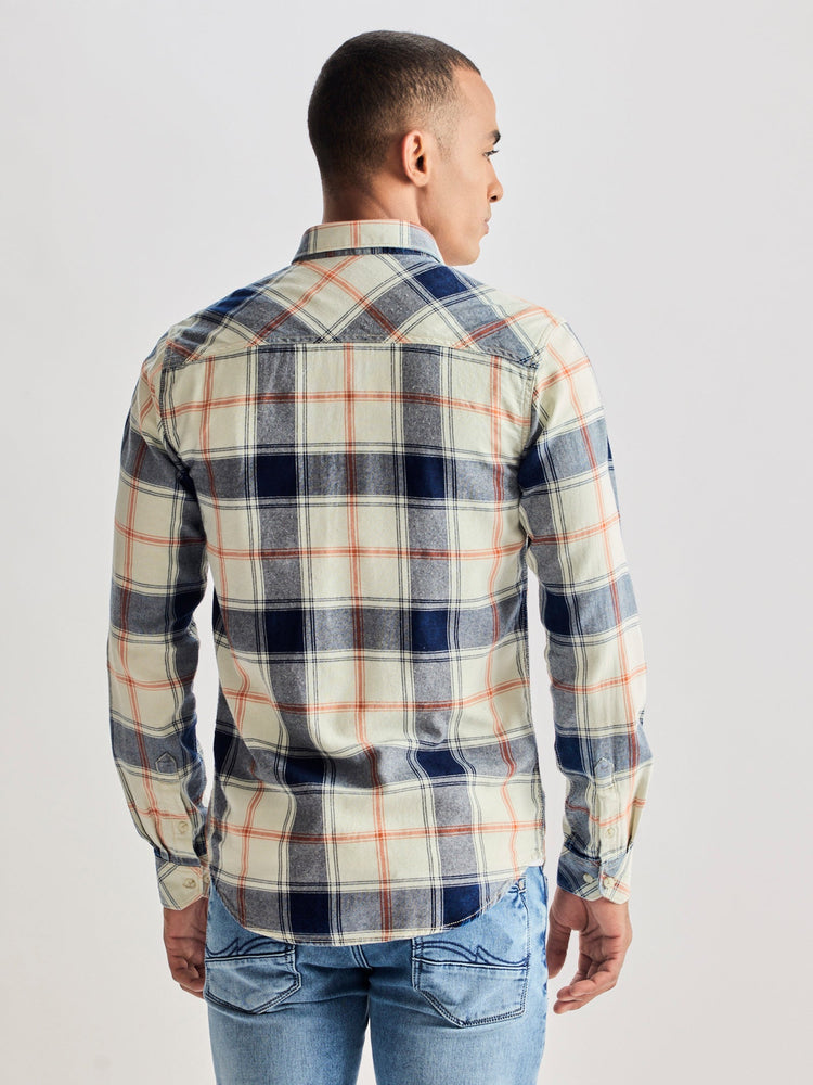 Cream Denim Checked Shirt