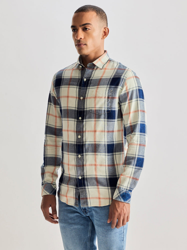 Cream Denim Checked Shirt