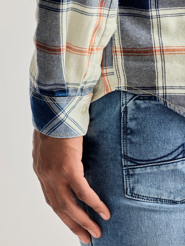 Cream Denim Checked Shirt