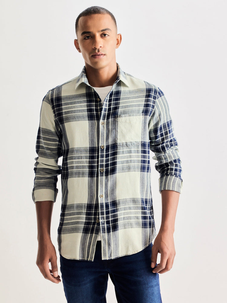 Grey Pure Cotton Checked Shirt