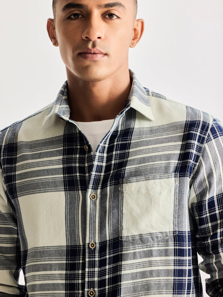Grey Pure Cotton Checked Shirt