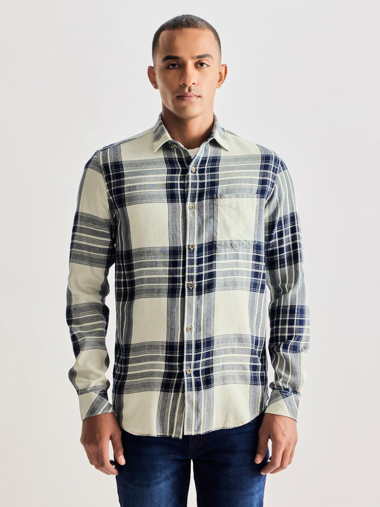 Grey Pure Cotton Checked Shirt