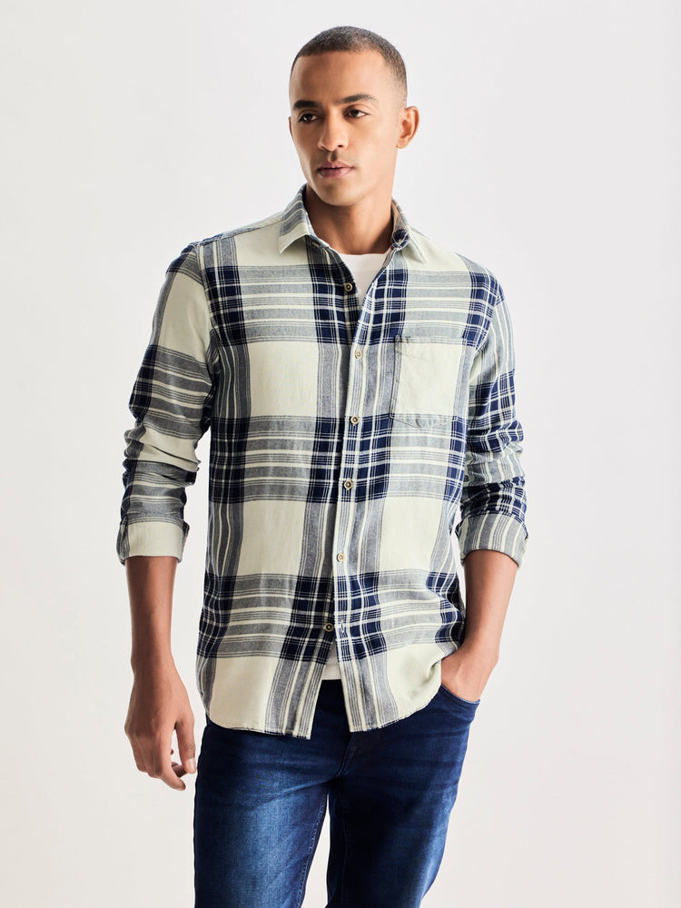 Grey Pure Cotton Checked Shirt