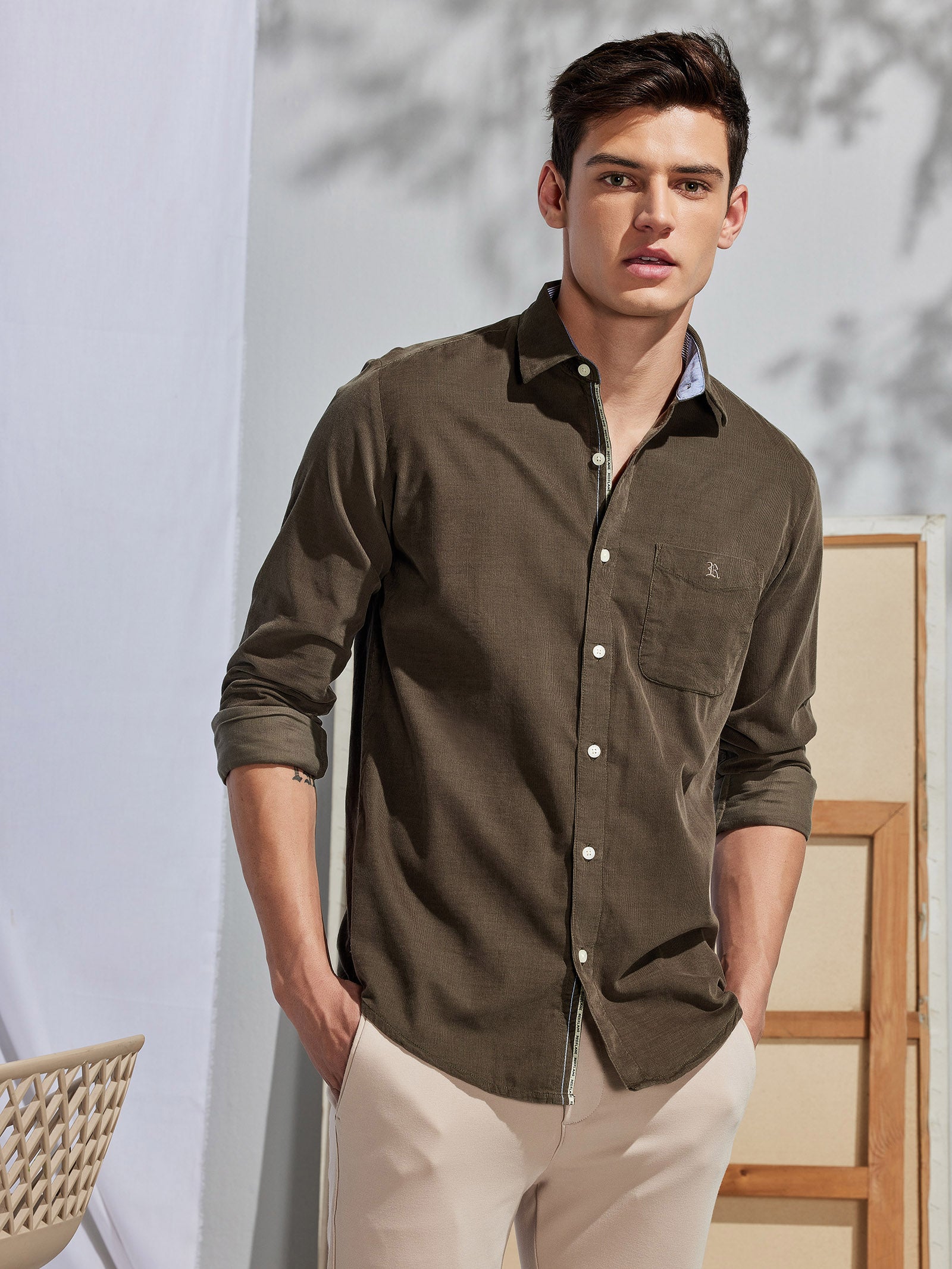 Olive Fine Corduroy Shirt