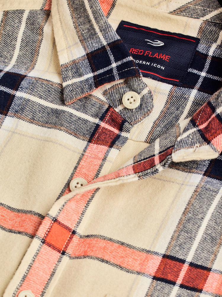 Cream Brushed Cotton Checked Shirt