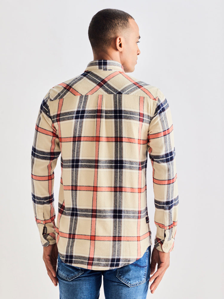 Cream Brushed Cotton Checked Shirt