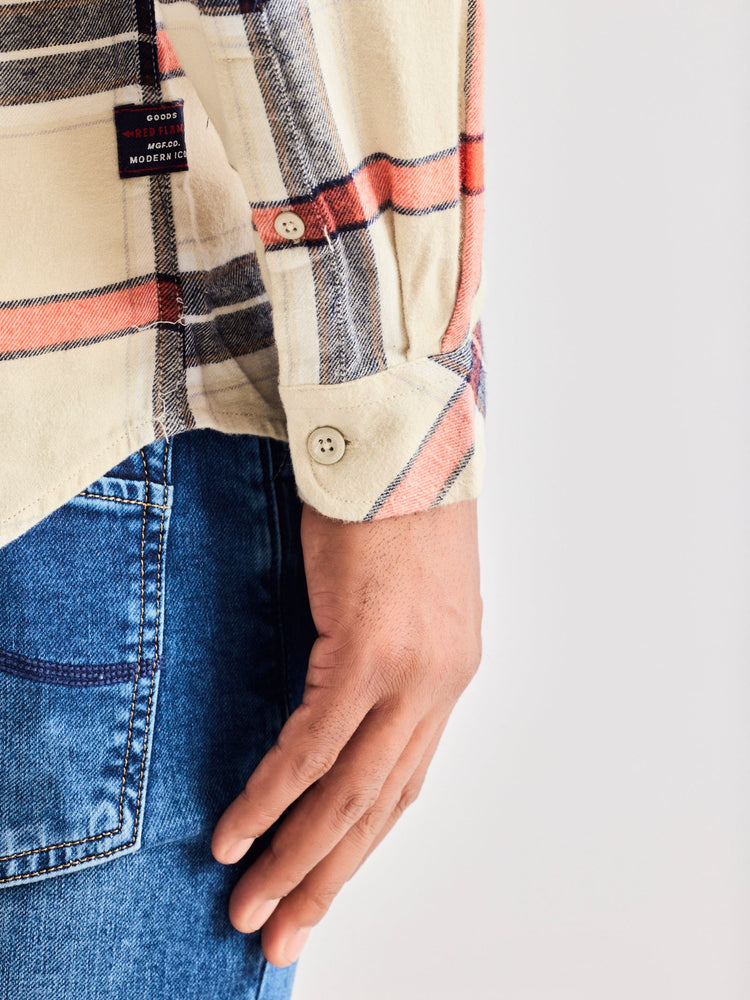 Cream Brushed Cotton Checked Shirt