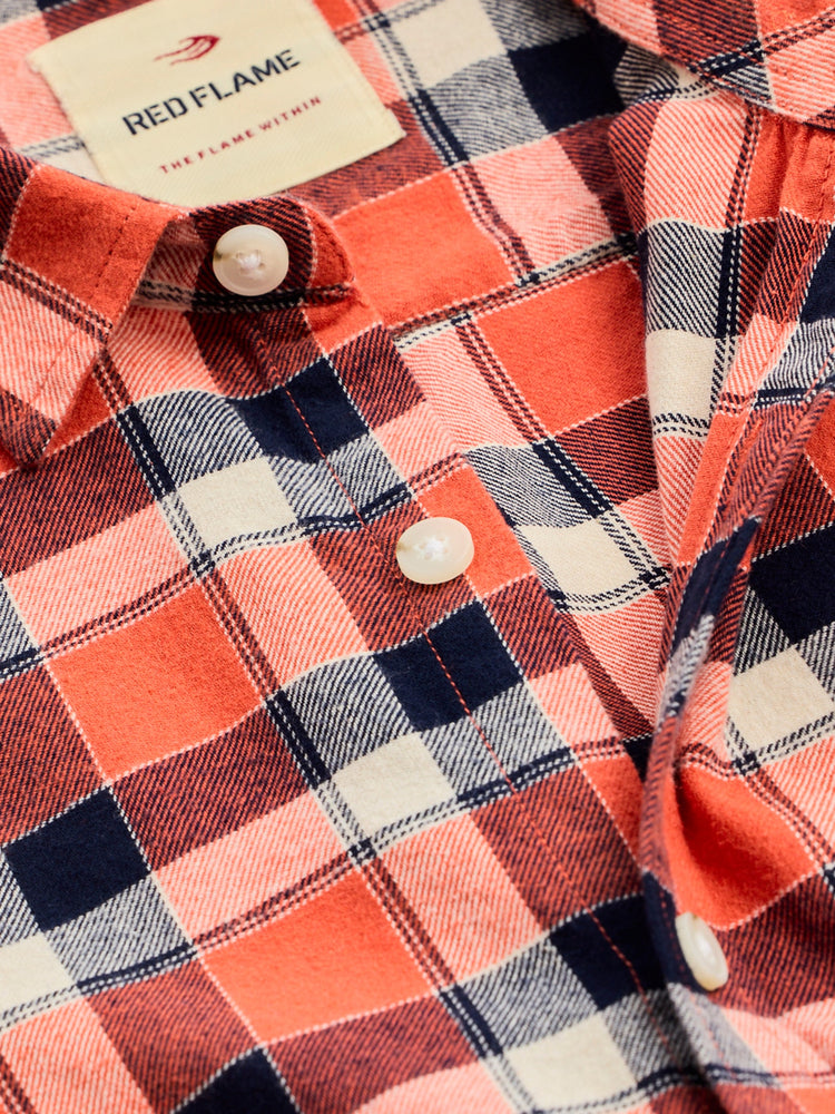Orange Brushed Cotton Checked Shirt
