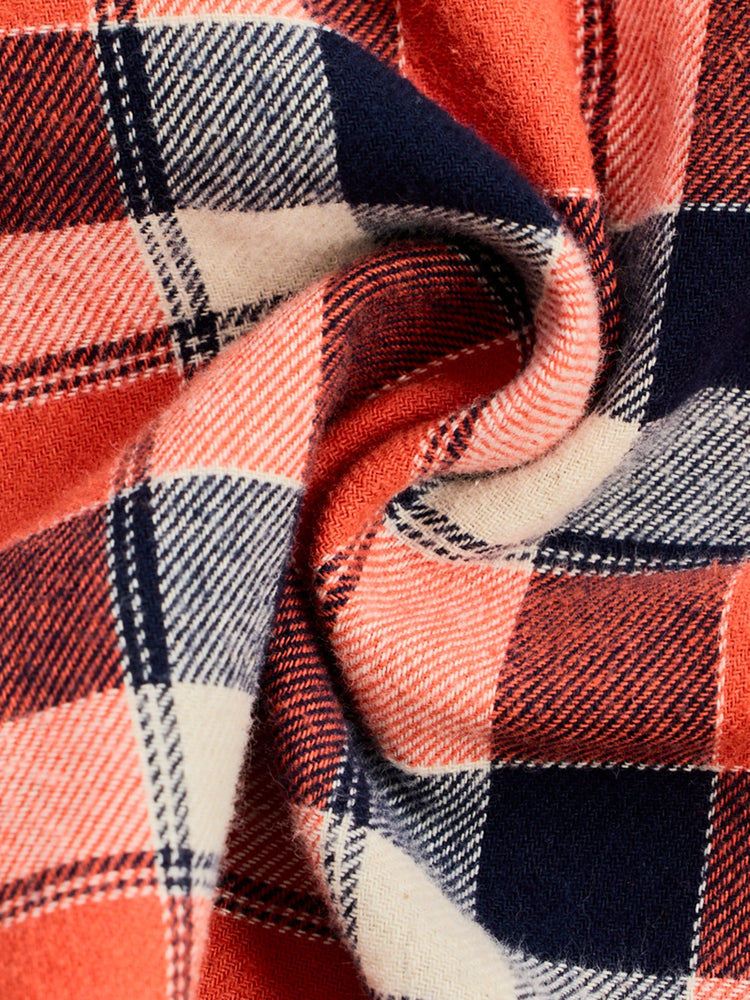 Orange Brushed Cotton Checked Shirt