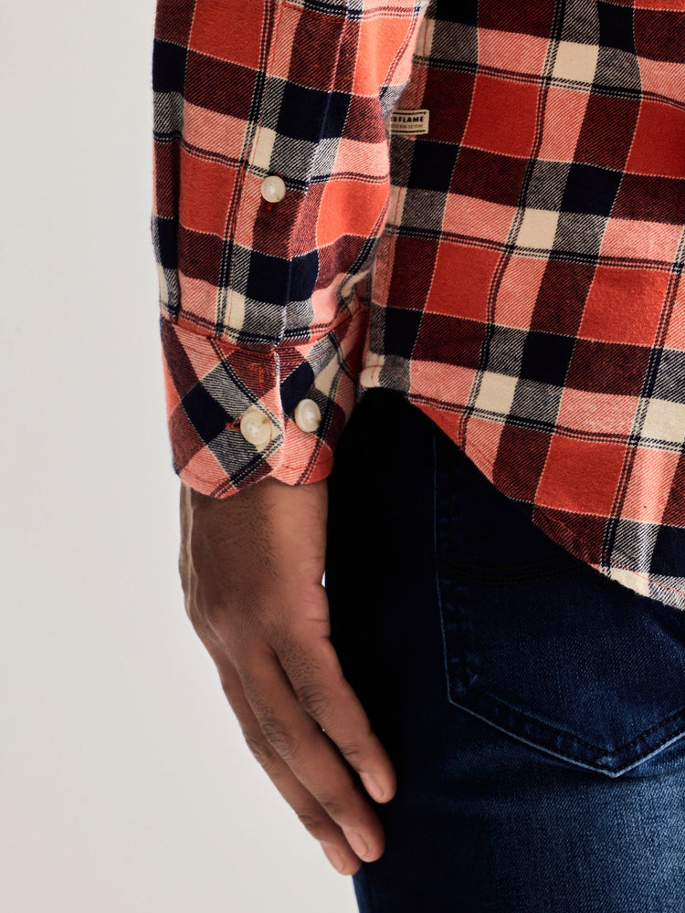 Orange Brushed Cotton Checked Shirt