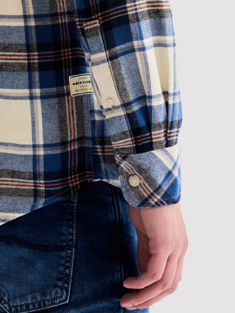 Blue Brushed Cotton Checked Shirt