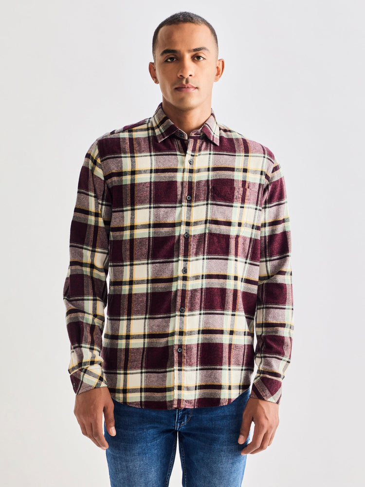 Brown Brushed Cotton Checked Shirt
