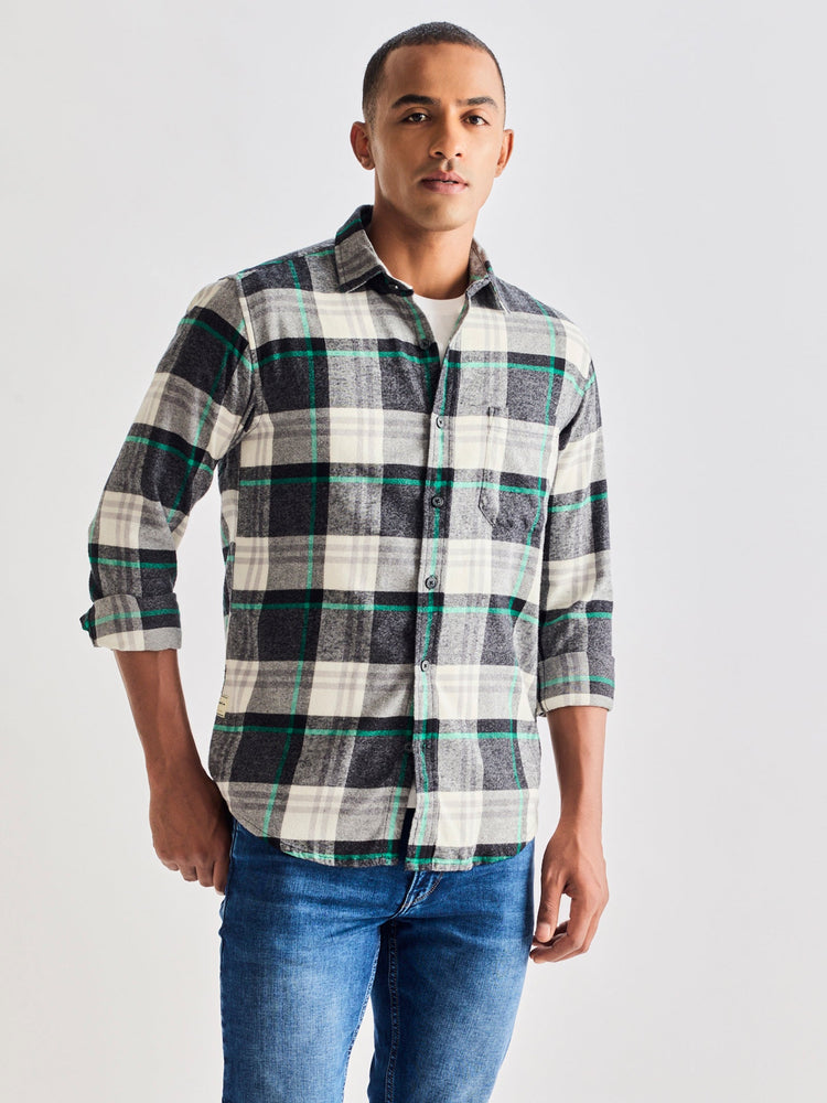 Grey Brushed Cotton Checked Shirt