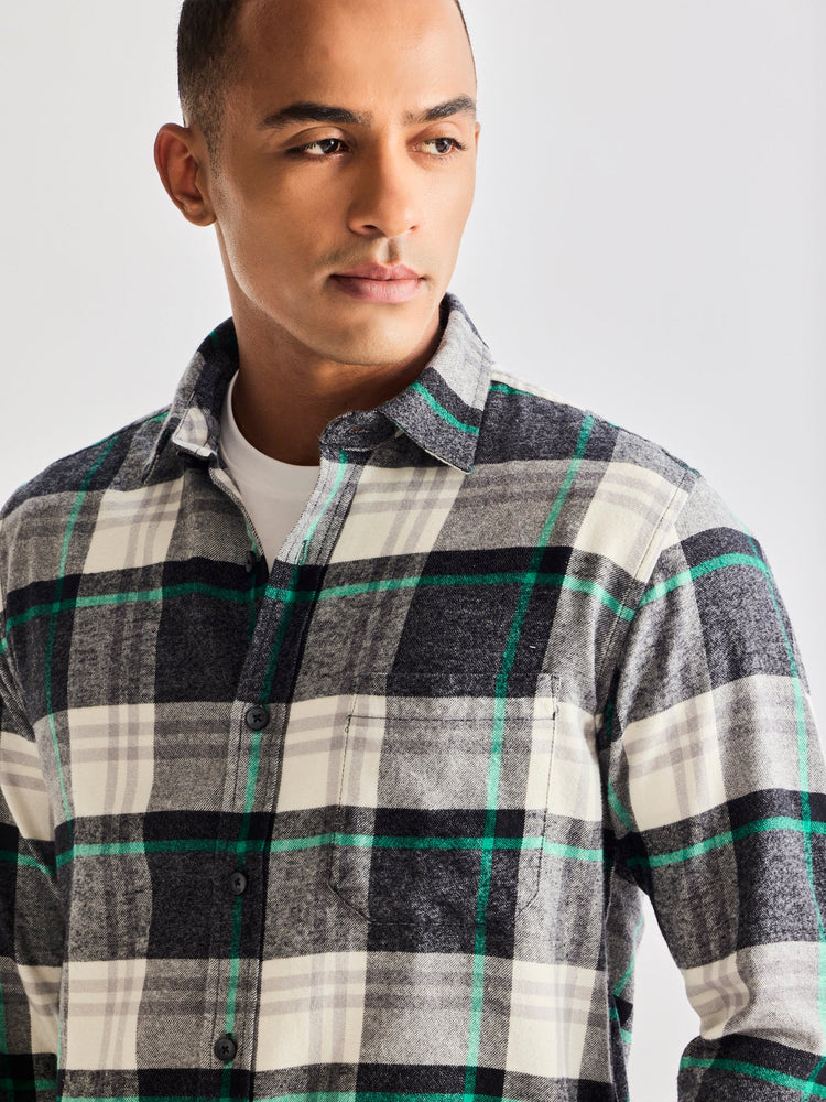 Grey Brushed Cotton Checked Shirt
