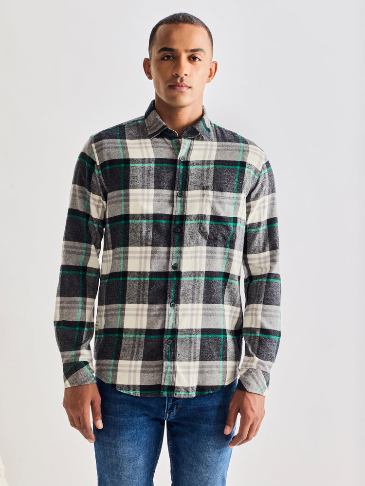 Grey Brushed Cotton Checked Shirt