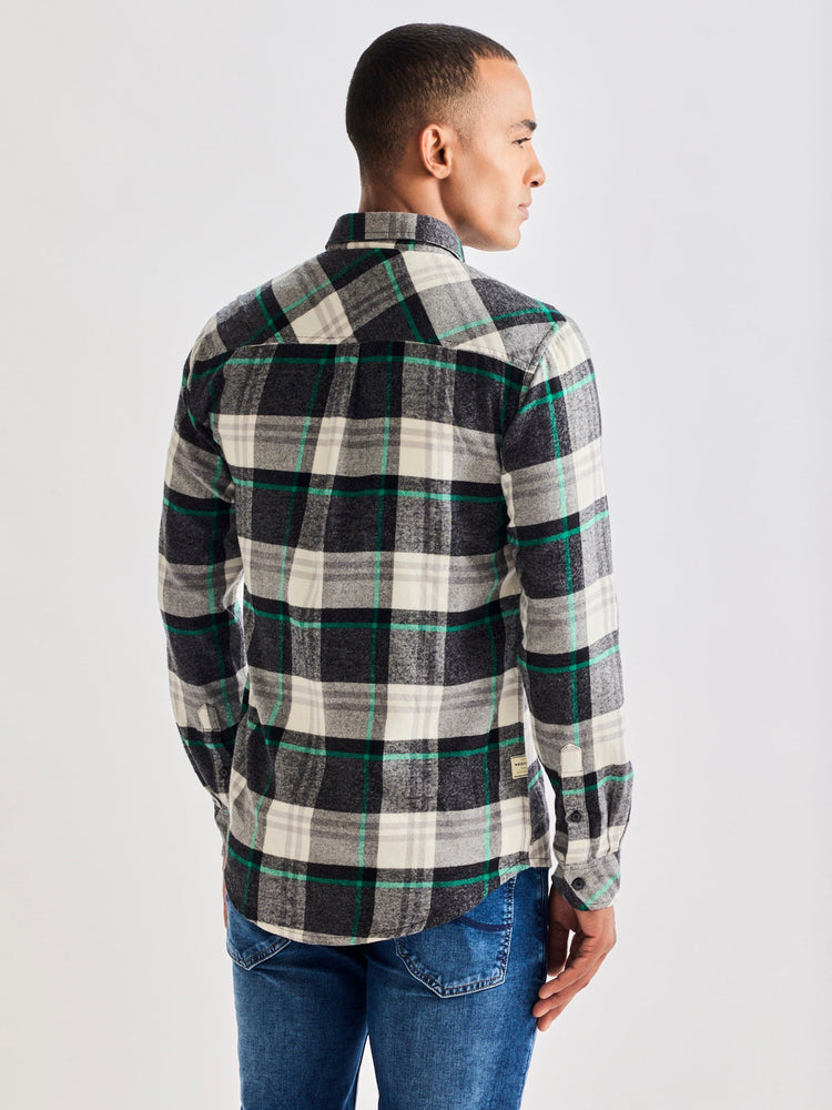 Grey Brushed Cotton Checked Shirt
