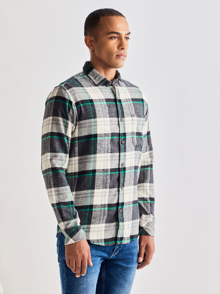 Grey Brushed Cotton Checked Shirt