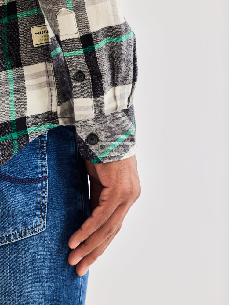 Grey Brushed Cotton Checked Shirt