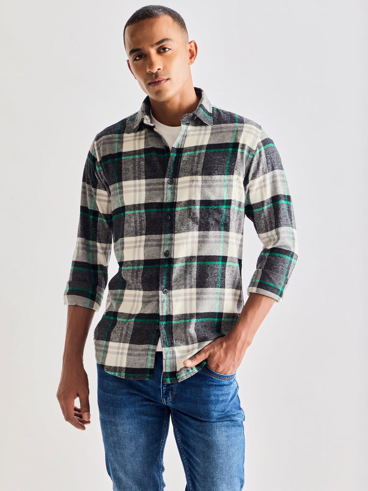 Grey Brushed Cotton Checked Shirt