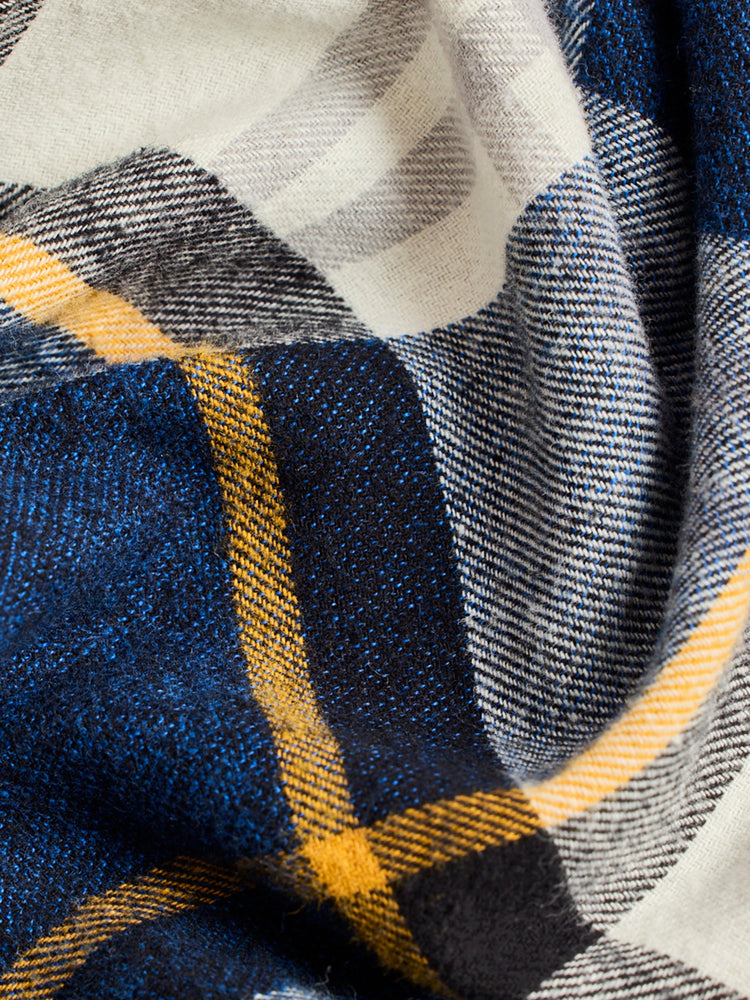 Navy Brushed Cotton Checked Shirt