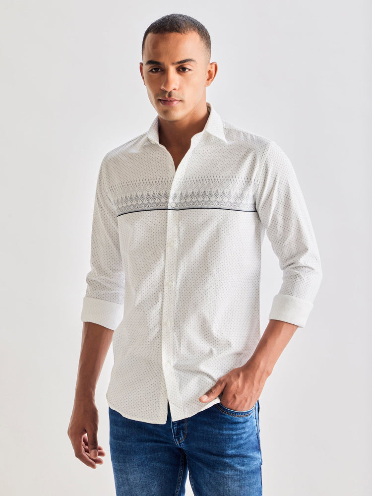 White Pure Cotton Printed Shirt