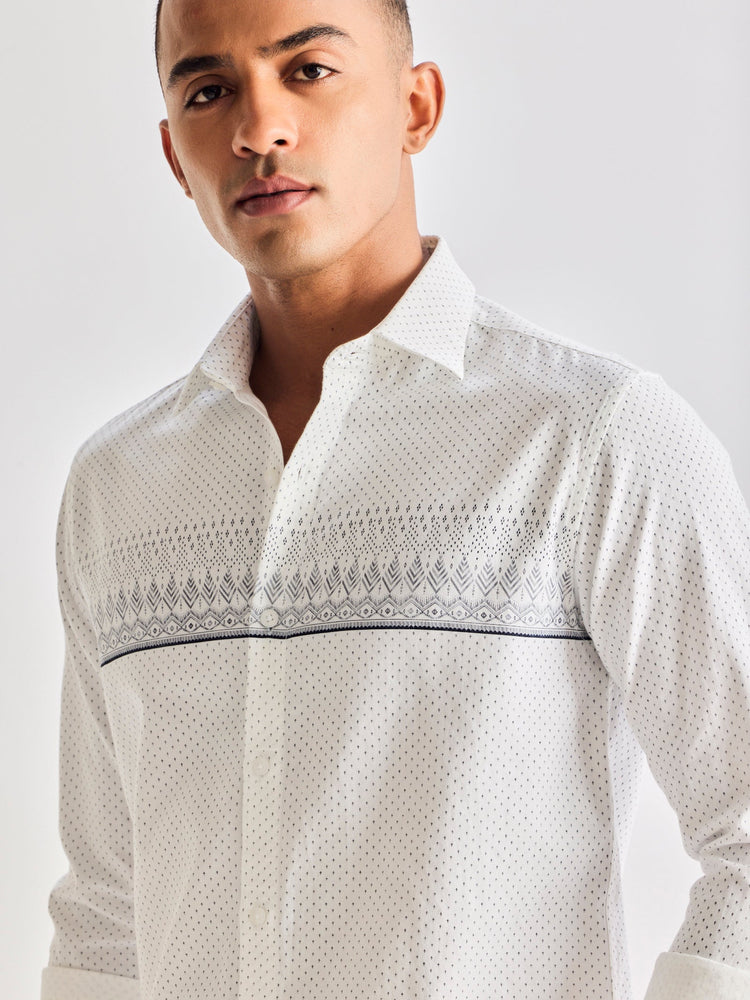 White Pure Cotton Printed Shirt