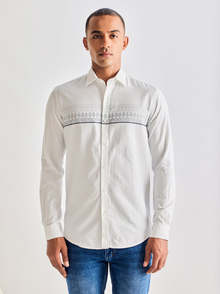 White Pure Cotton Printed Shirt