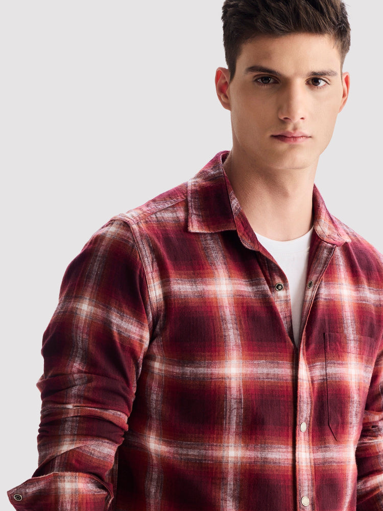 Maroon brushed Cotton Checked Shirt