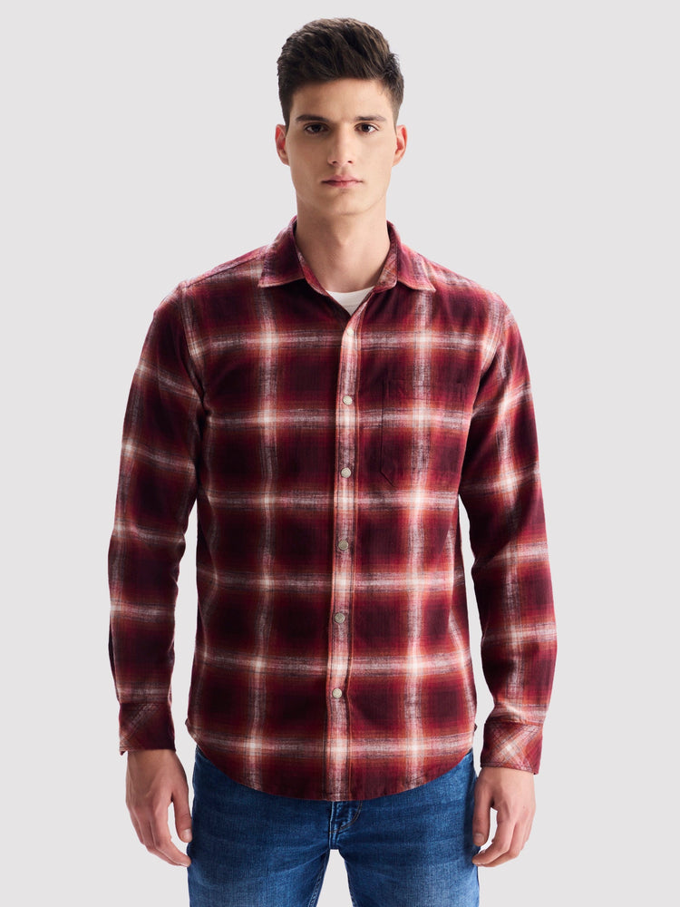 Maroon brushed Cotton Checked Shirt