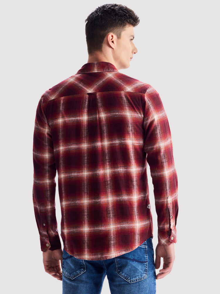 Maroon brushed Cotton Checked Shirt