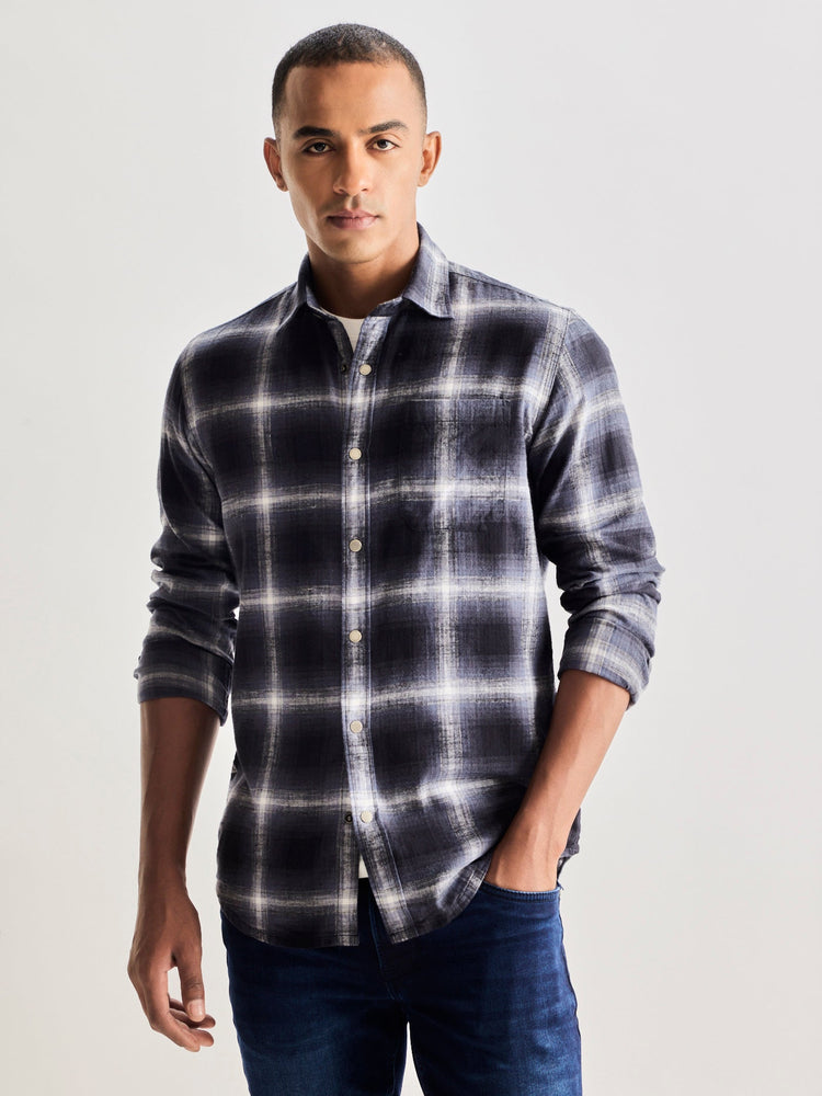 Grey Brushed Cotton Checked Shirt