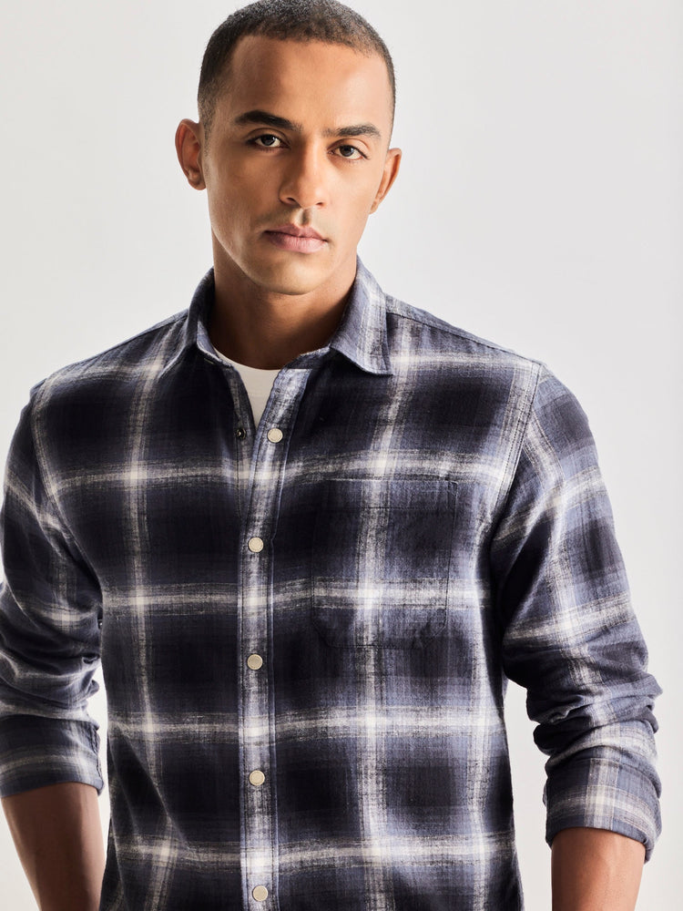 Grey Brushed Cotton Checked Shirt