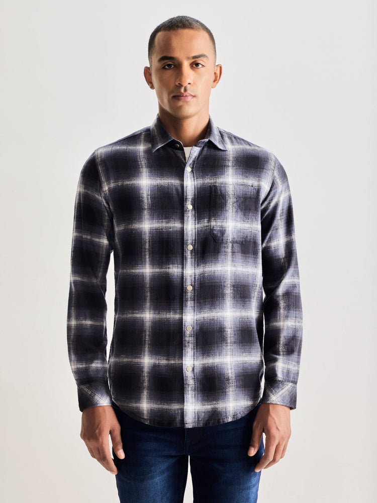Grey Brushed Cotton Checked Shirt